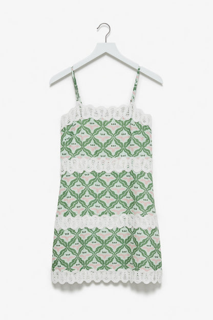 Scallop Trim Green Mini Dress