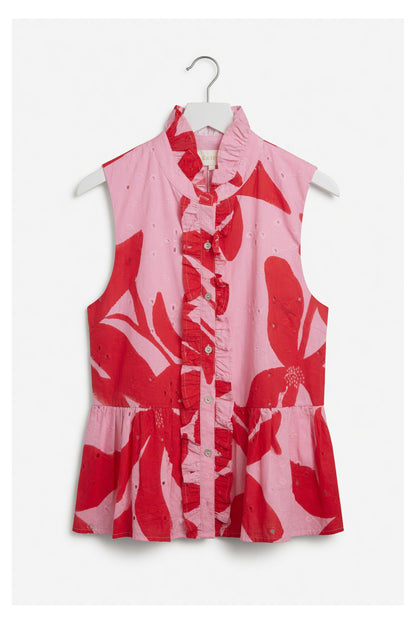 Entro Pink Floral Collar Top