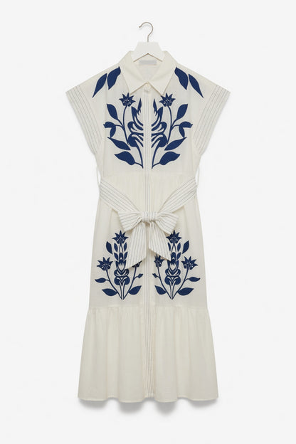 THML: Floral Emb Button Down Dress