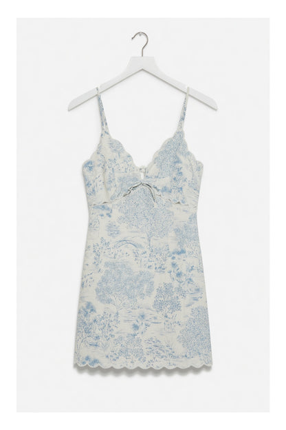 Sky To Moon Blue Printed V Neck Mini Dress