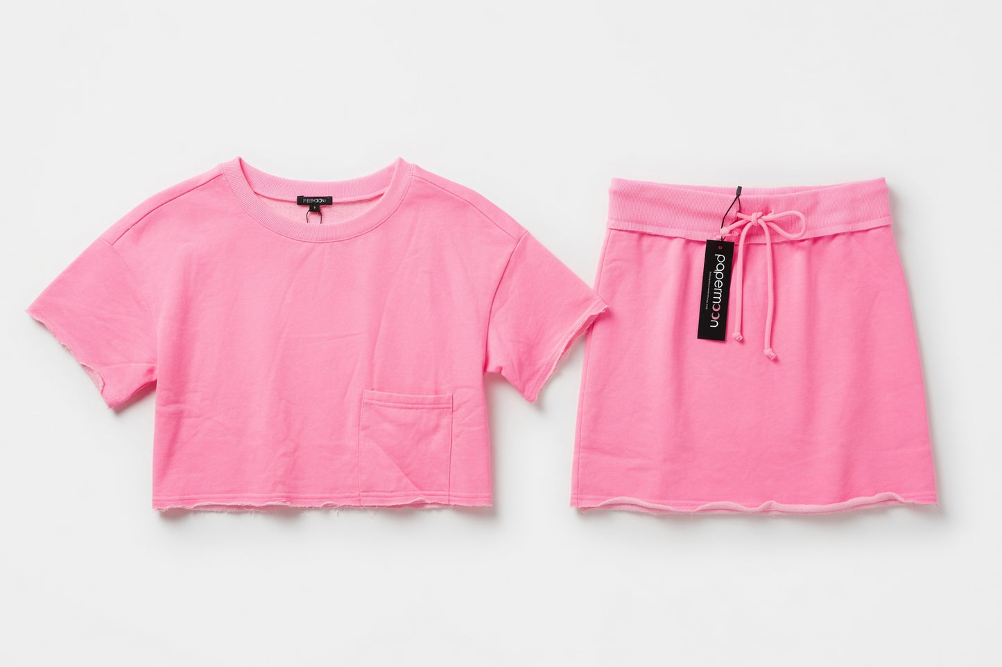 Paper Moon: Neon Pink Crop T-Shirt & Skort Set