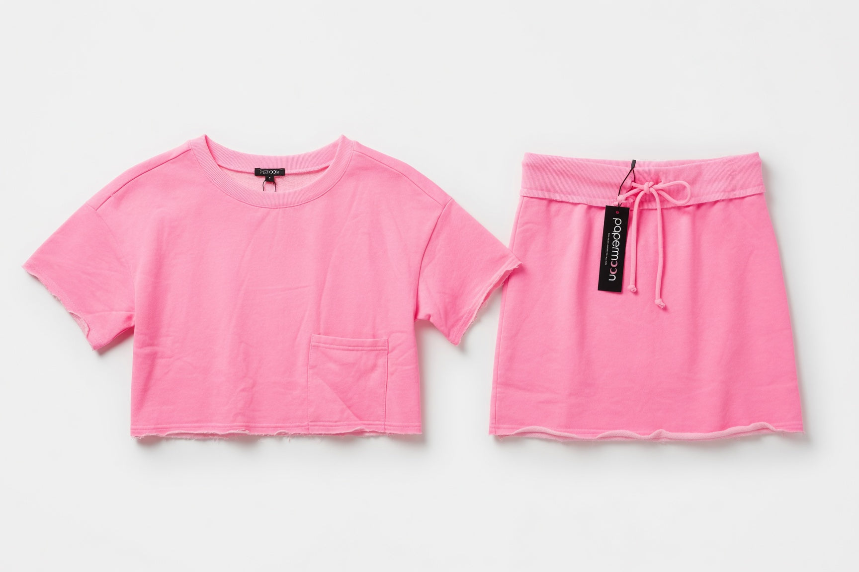 Paper Moon: Neon Pink Crop T-Shirt & Skort Set