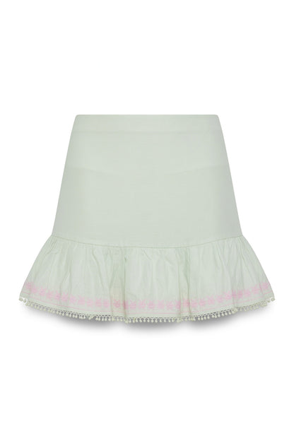 Faire Embroidered Ruffle Mini Skirt - Green
