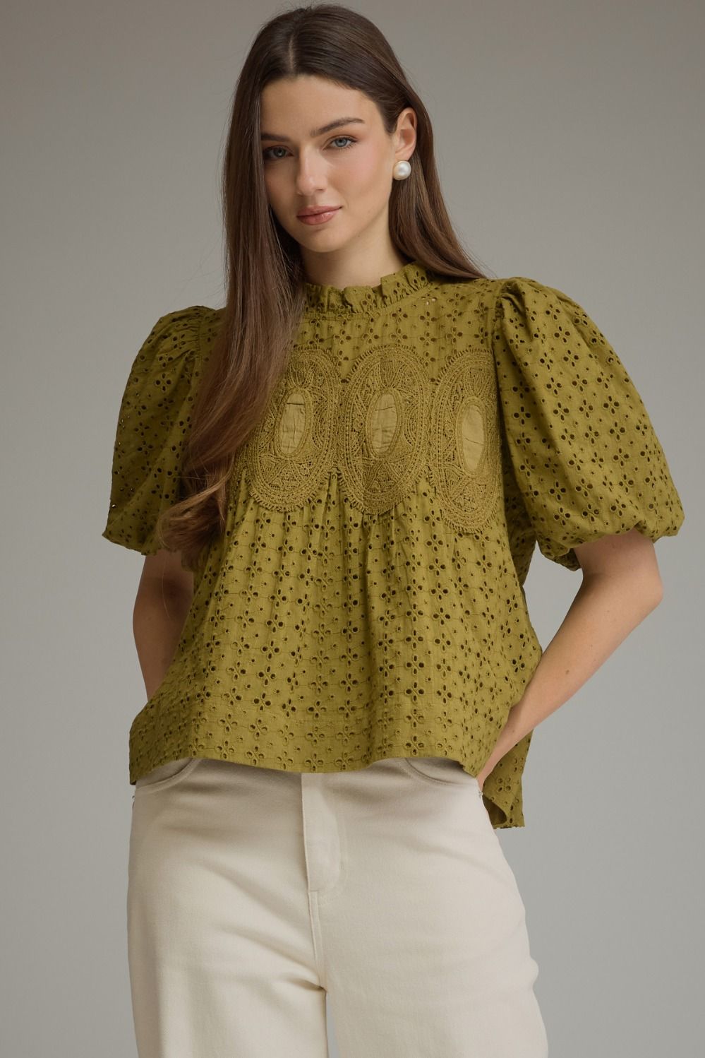 Puff Sleeve Eyelet Detail Top