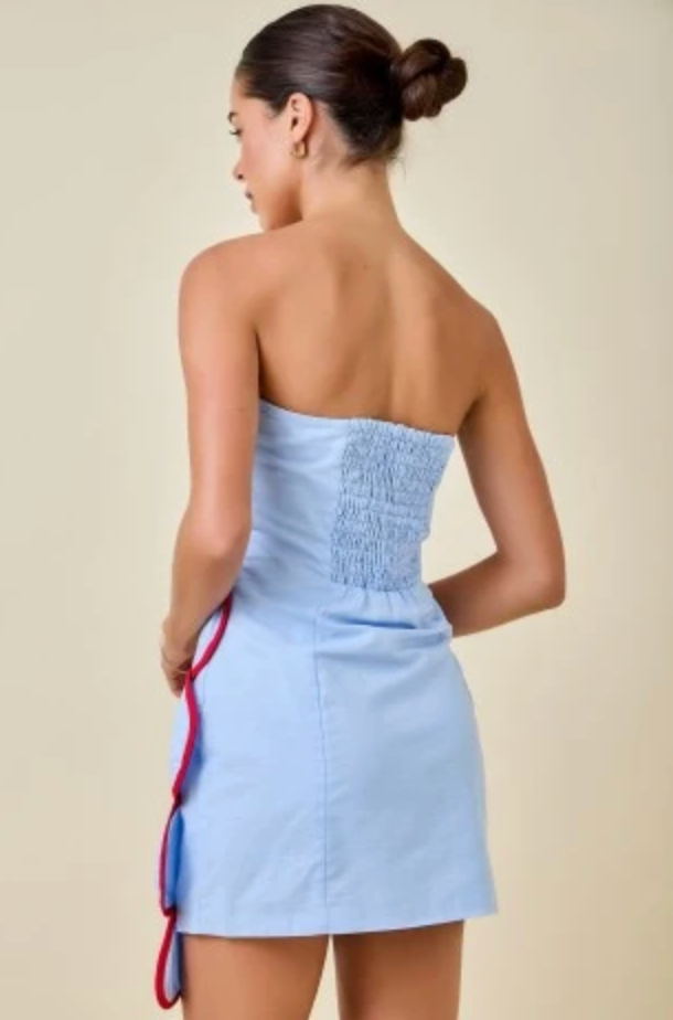Strapless Mini Dress W/ Overlapped Scallop Panels