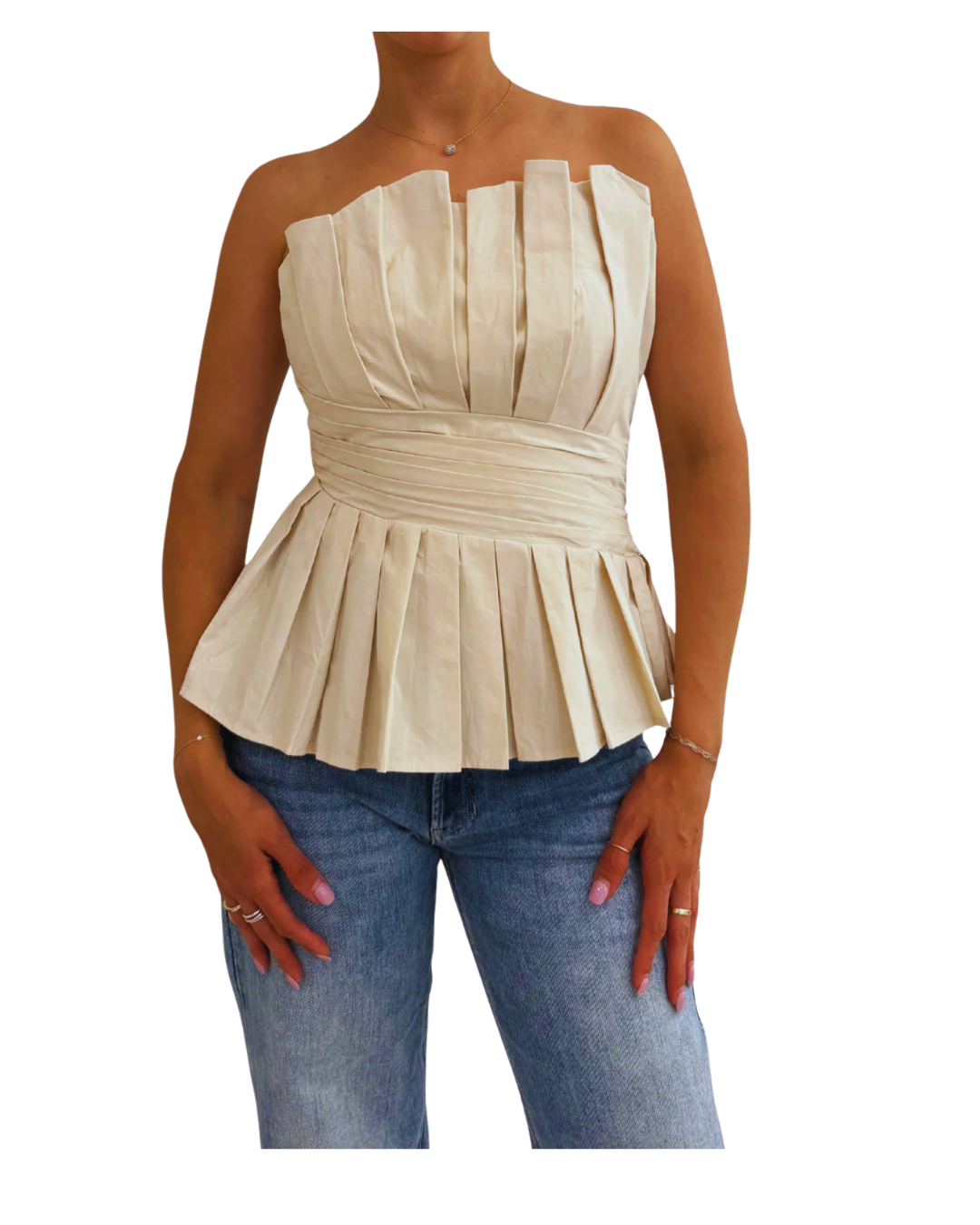 Entro: Strapless Pleated Ruffle Top