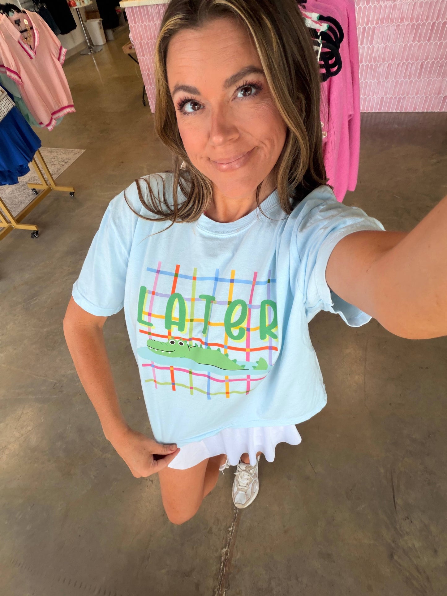 Lator Gator Rainbow Plaid Tshirt - Chambray