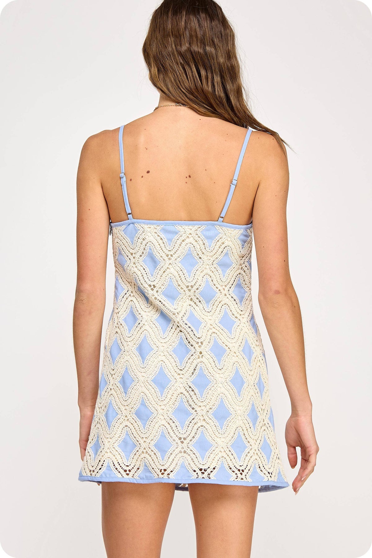 Contrast Diamond Crochet Mini Dress