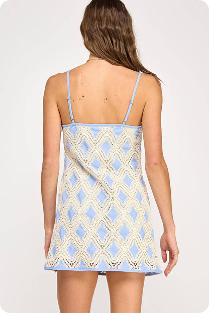 Contrast Diamond Crochet Mini Dress