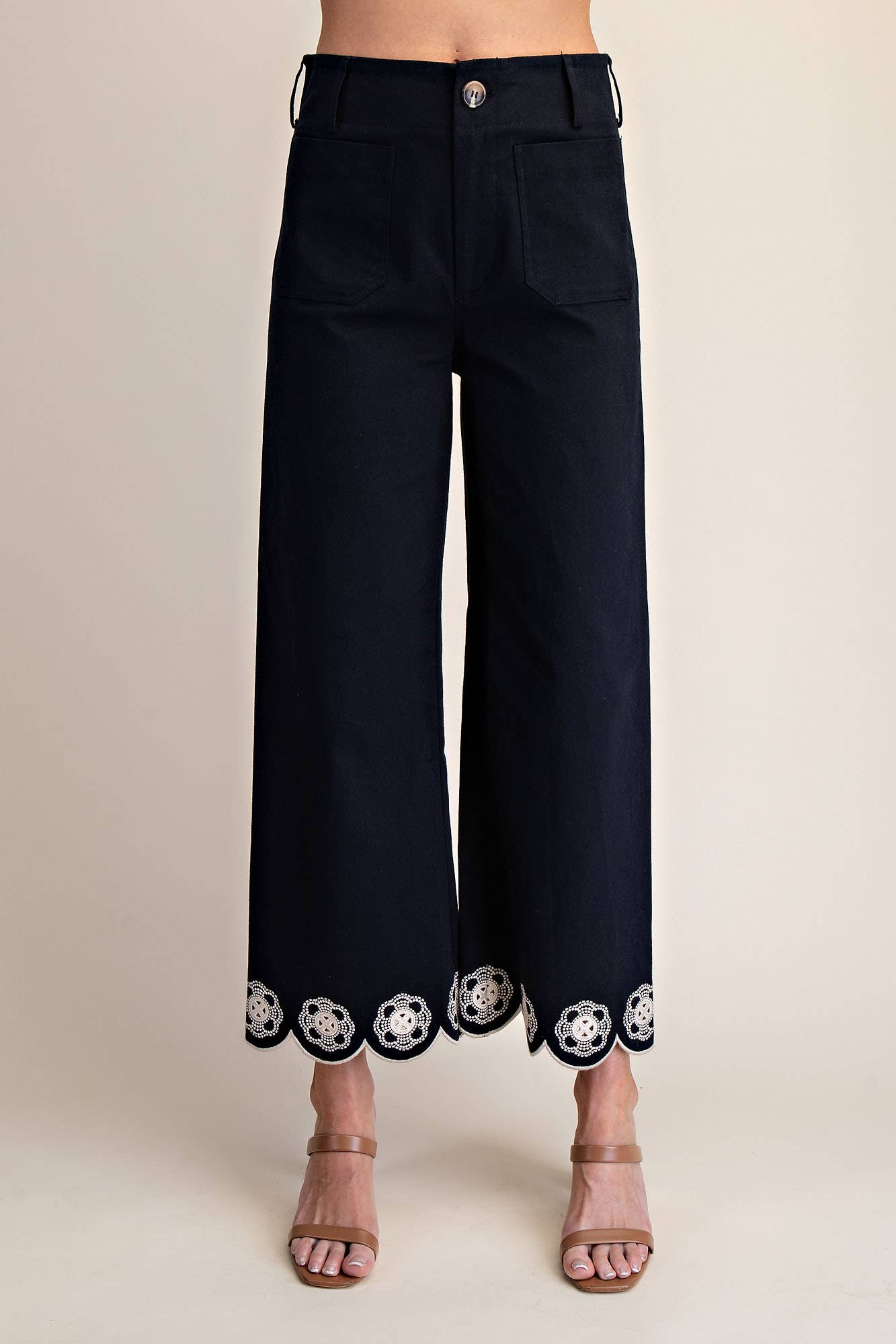 Colette Scallop-Hem Wide-Leg Pants