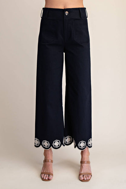 Colette Scallop-Hem Wide-Leg Pants