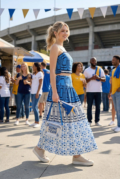 Geometric printed crop top and midi skirt set