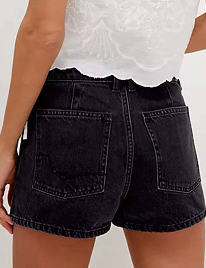 Ladies Solid Color Button Pocket Shorts