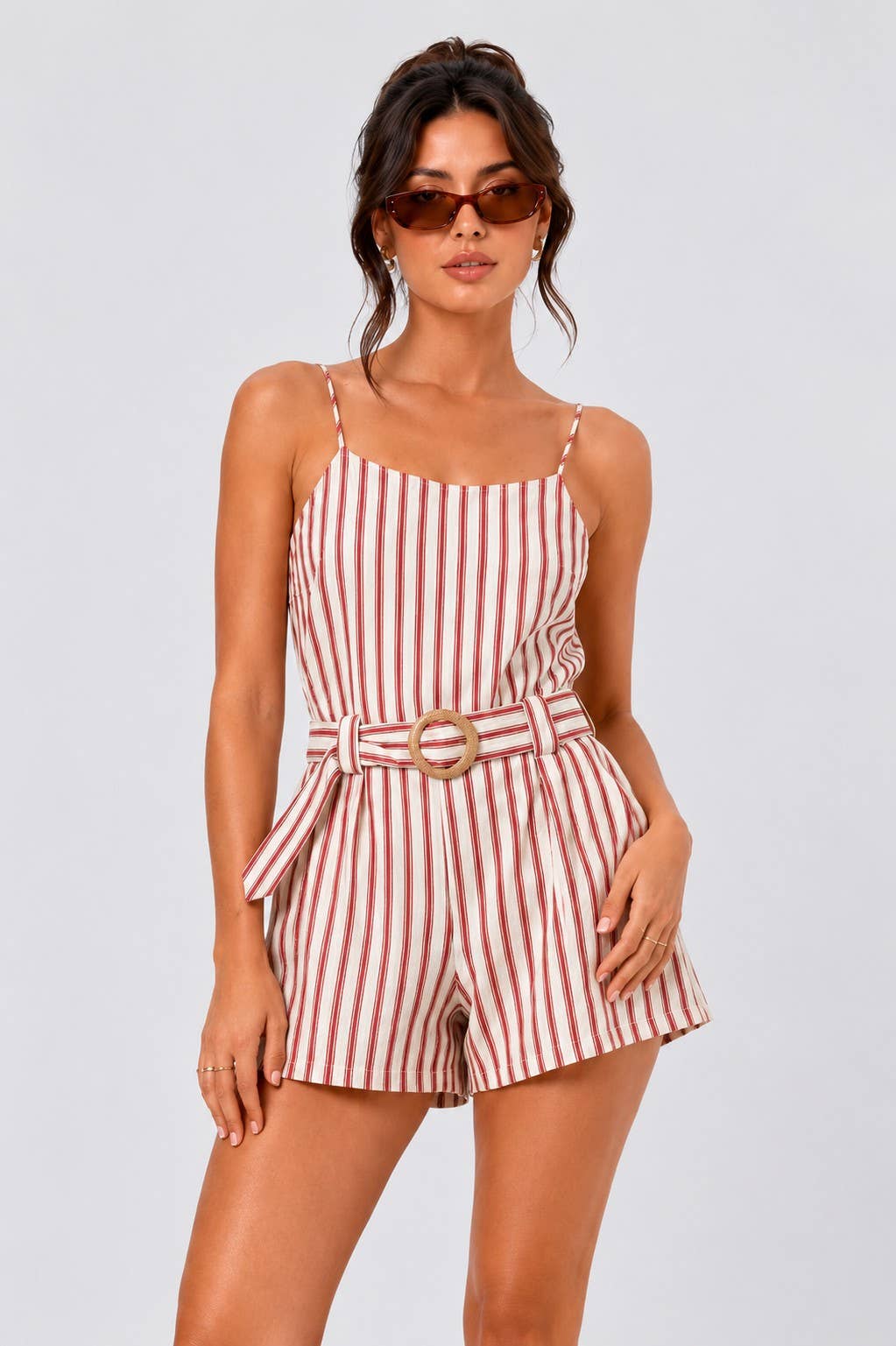 CR11893-1 - STRIPED ROMPER W/ BELT