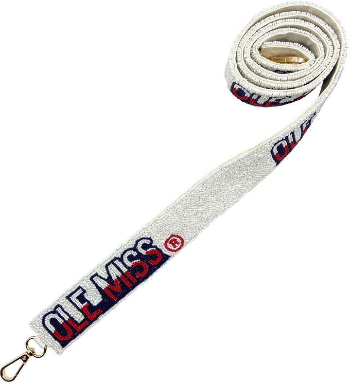 WHITE OLE MISS BEADED BAG STRAP