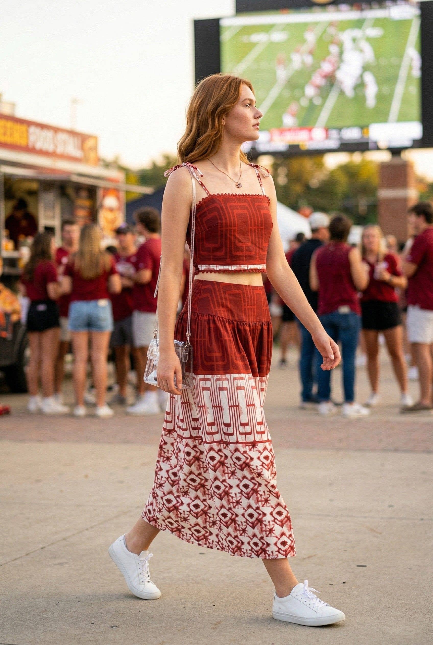 Geometric printed crop top and midi skirt set