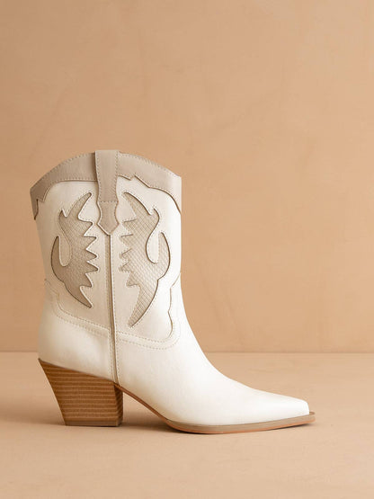The Houston White | Layered Panel Cowboy Western Fall Boot