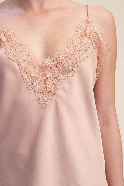 V-Neckline Lace Satin Cami Top