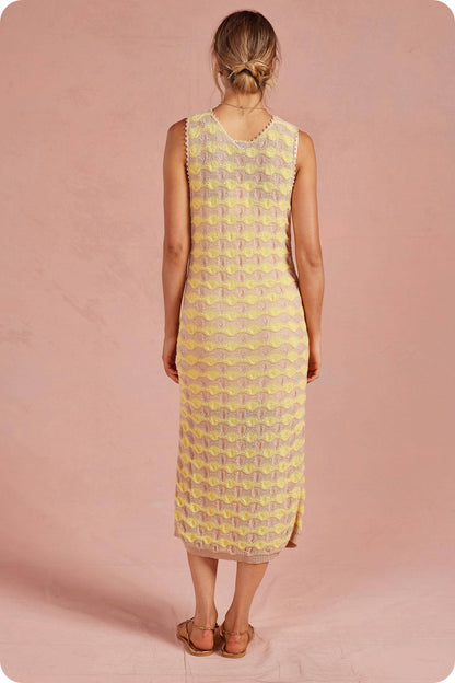 Scalloped Wavy Stripe Knit Sleeveless Midi Dress