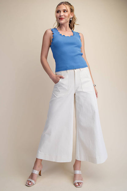 Scallop Wave Shape Scoop Neck Sleeveless Everyday Knit