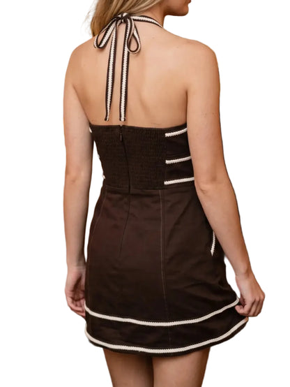 Rope Trim Halter Mini Dress