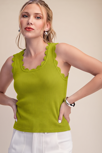 Scallop Wave Shape Scoop Neck Sleeveless Everyday Knit