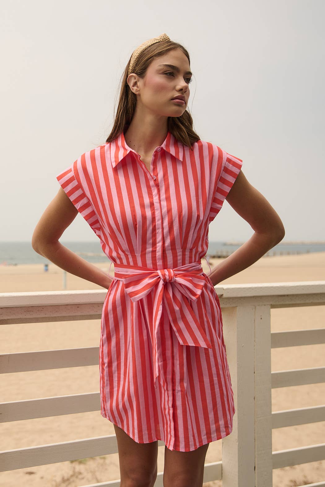 Samera Button Up Mini Dress Lasha Stripe