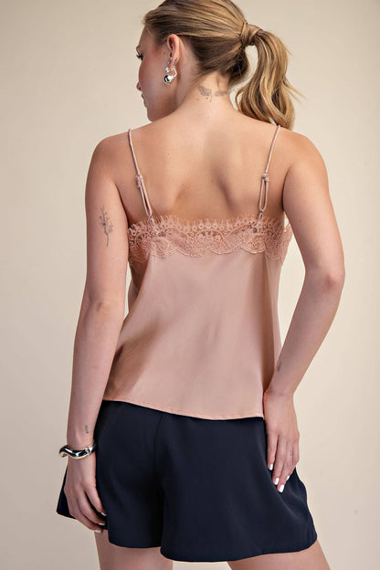 V-Neckline Lace Satin Cami Top