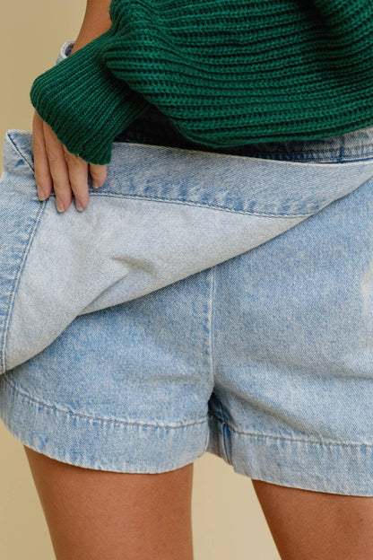 CP17520A - ZIP UP DENIM WRAP SKORT