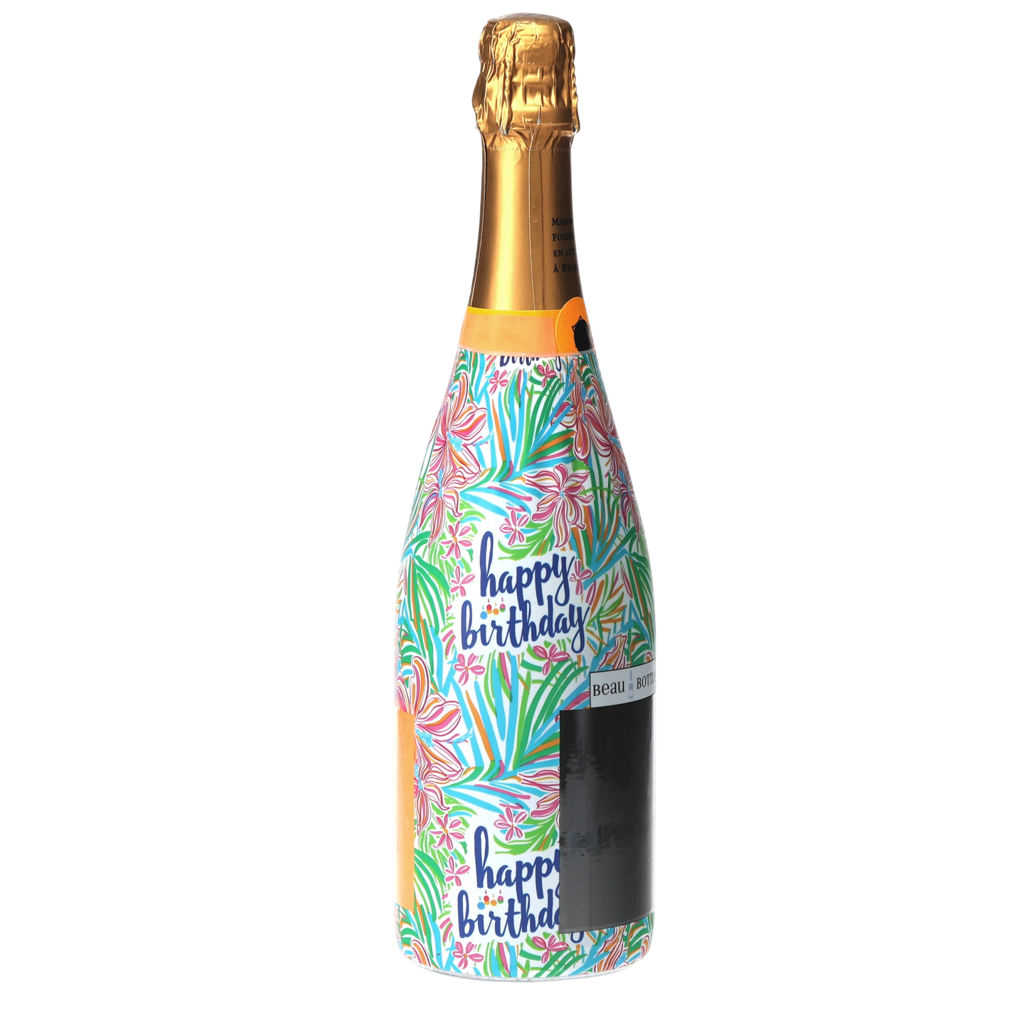 Happy Birthday Floral Champagne Bottle Wrap