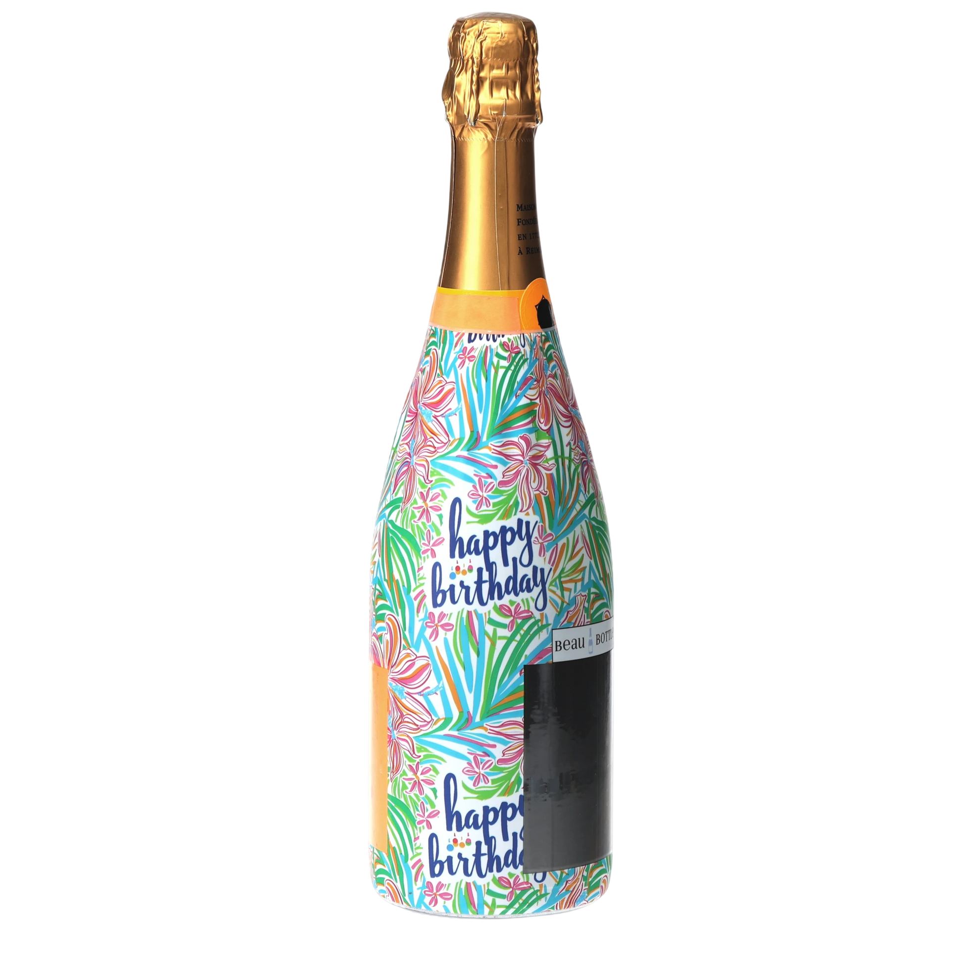 Happy Birthday Floral Champagne Bottle Wrap