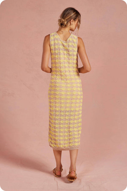 Scalloped Wavy Stripe Knit Sleeveless Midi Dress