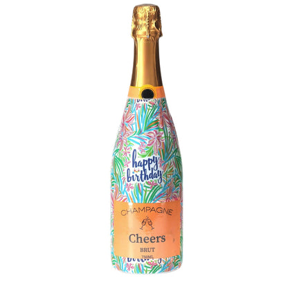 Happy Birthday Floral Champagne Bottle Wrap