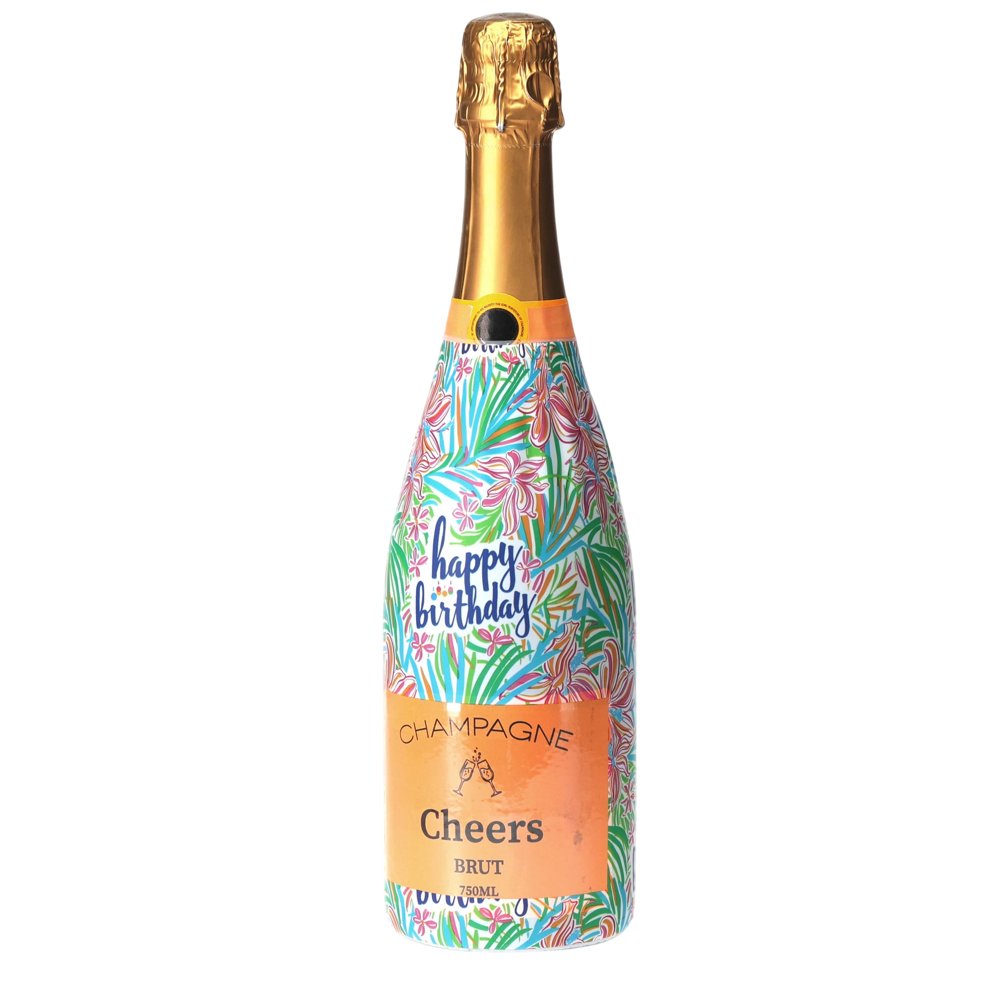 Happy Birthday Floral Champagne Bottle Wrap