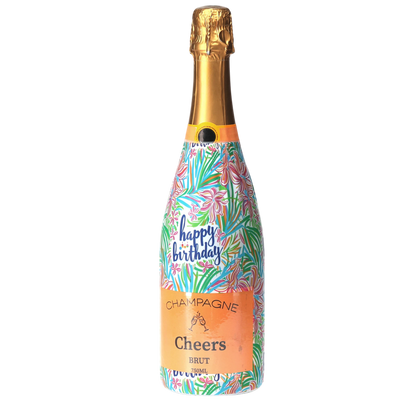 Happy Birthday Floral Champagne Bottle Wrap