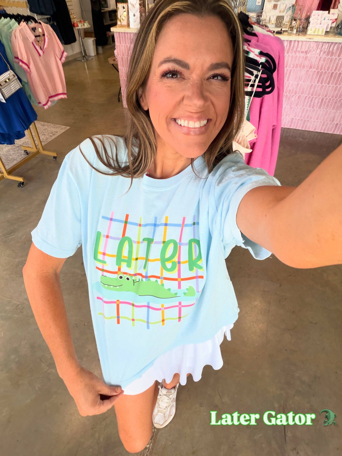 Lator Gator Rainbow Plaid Tshirt - Chambray