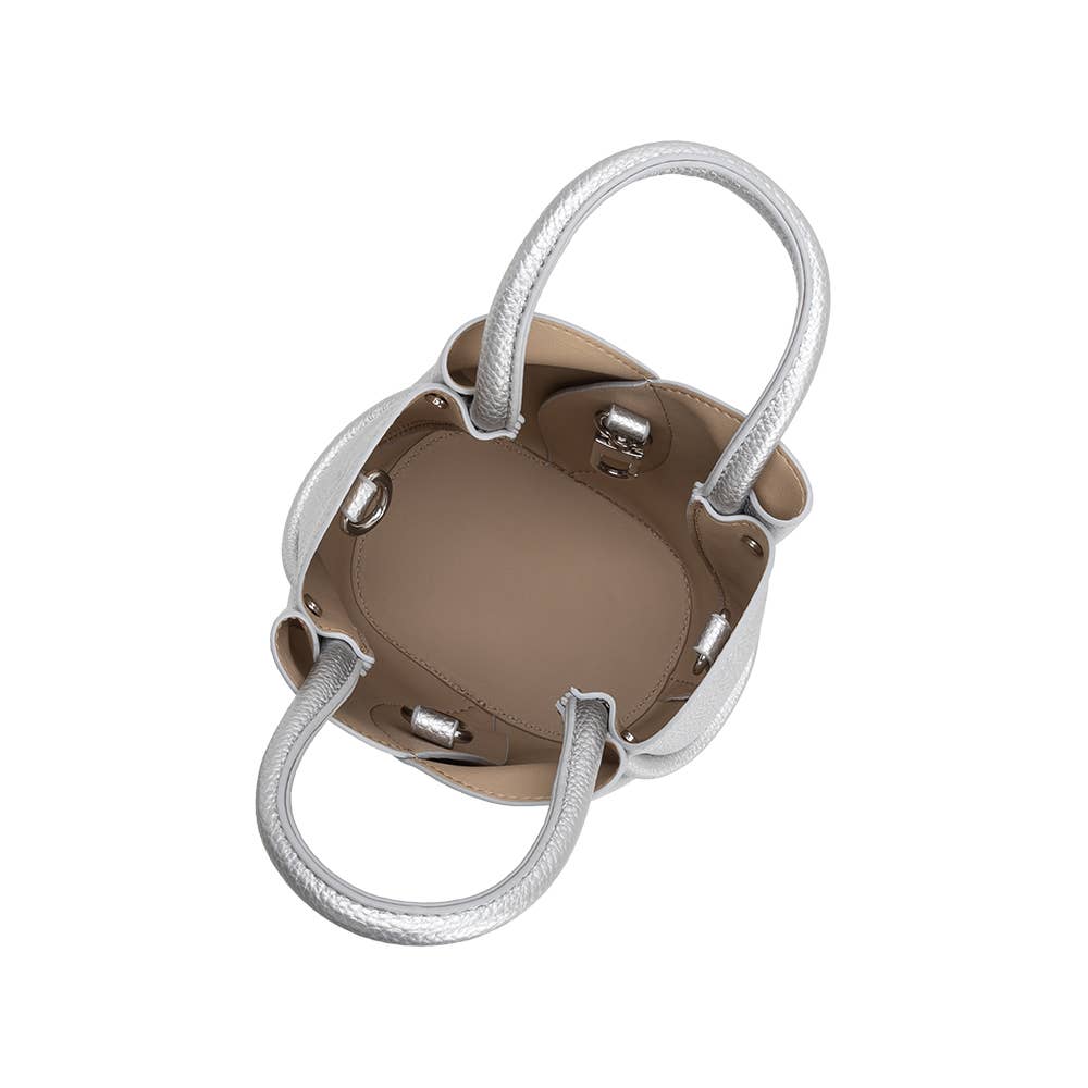 Tulip Mini MTL Silver Recycled Vegan Leather Top Handle Bag