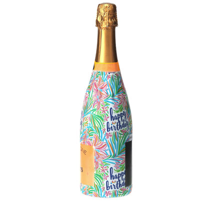 Happy Birthday Floral Champagne Bottle Wrap