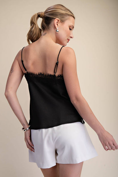V-Neckline Lace Satin Cami Top