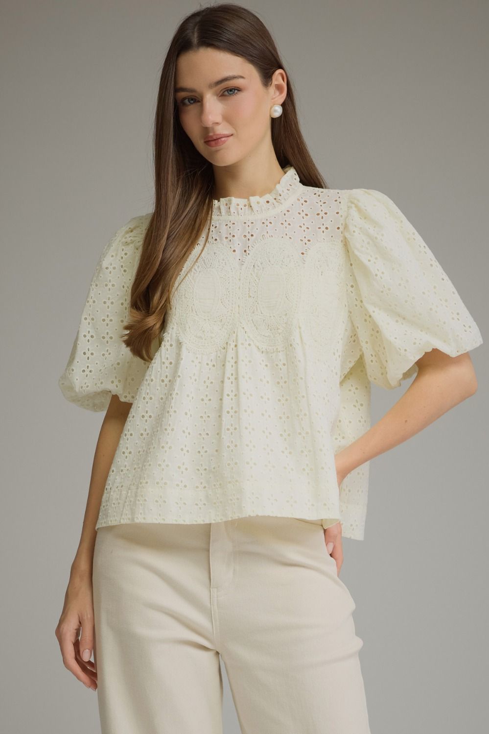 Puff Sleeve Eyelet Detail Top