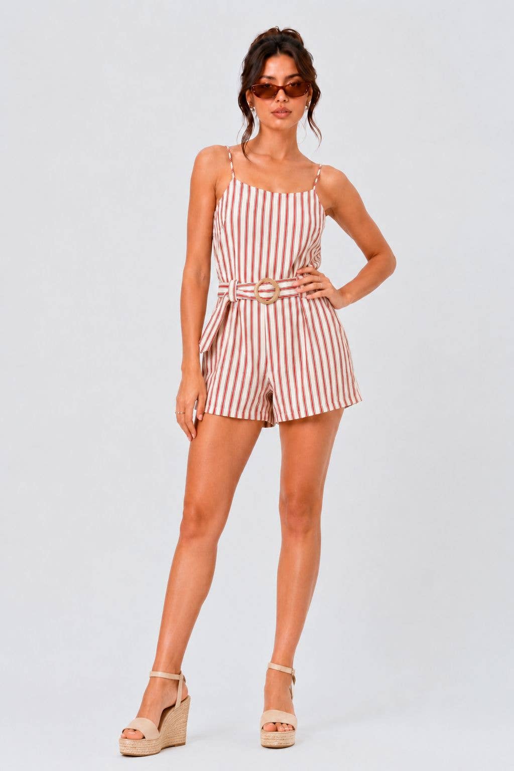 CR11893-1 - STRIPED ROMPER W/ BELT