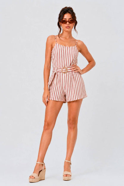 CR11893-1 - STRIPED ROMPER W/ BELT