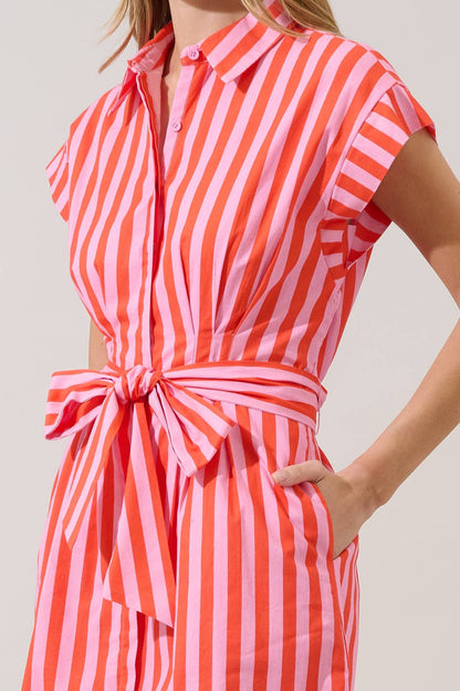 Samera Button Up Mini Dress Lasha Stripe