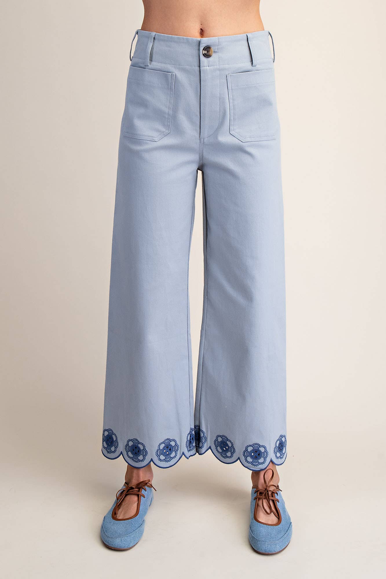 Colette Scallop-Hem Wide-Leg Pants