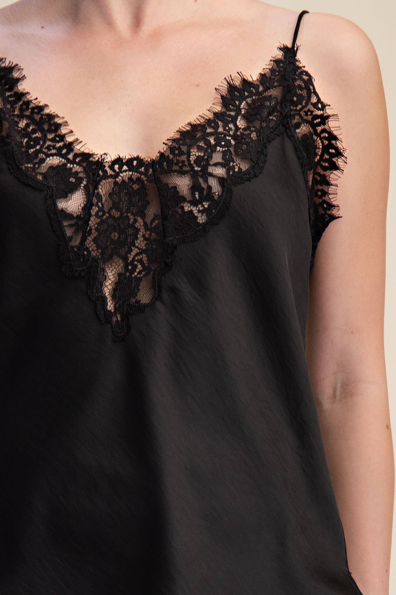 V-Neckline Lace Satin Cami Top