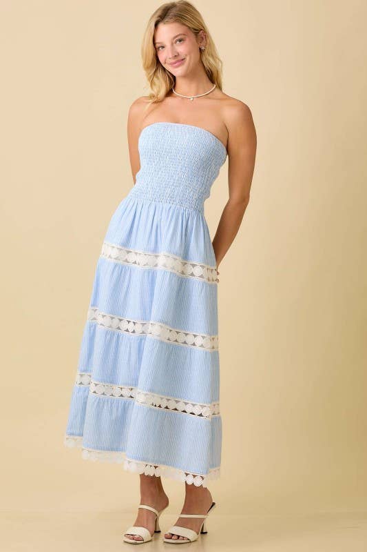 Summer Midi Tube Dress With Contrasting Lace