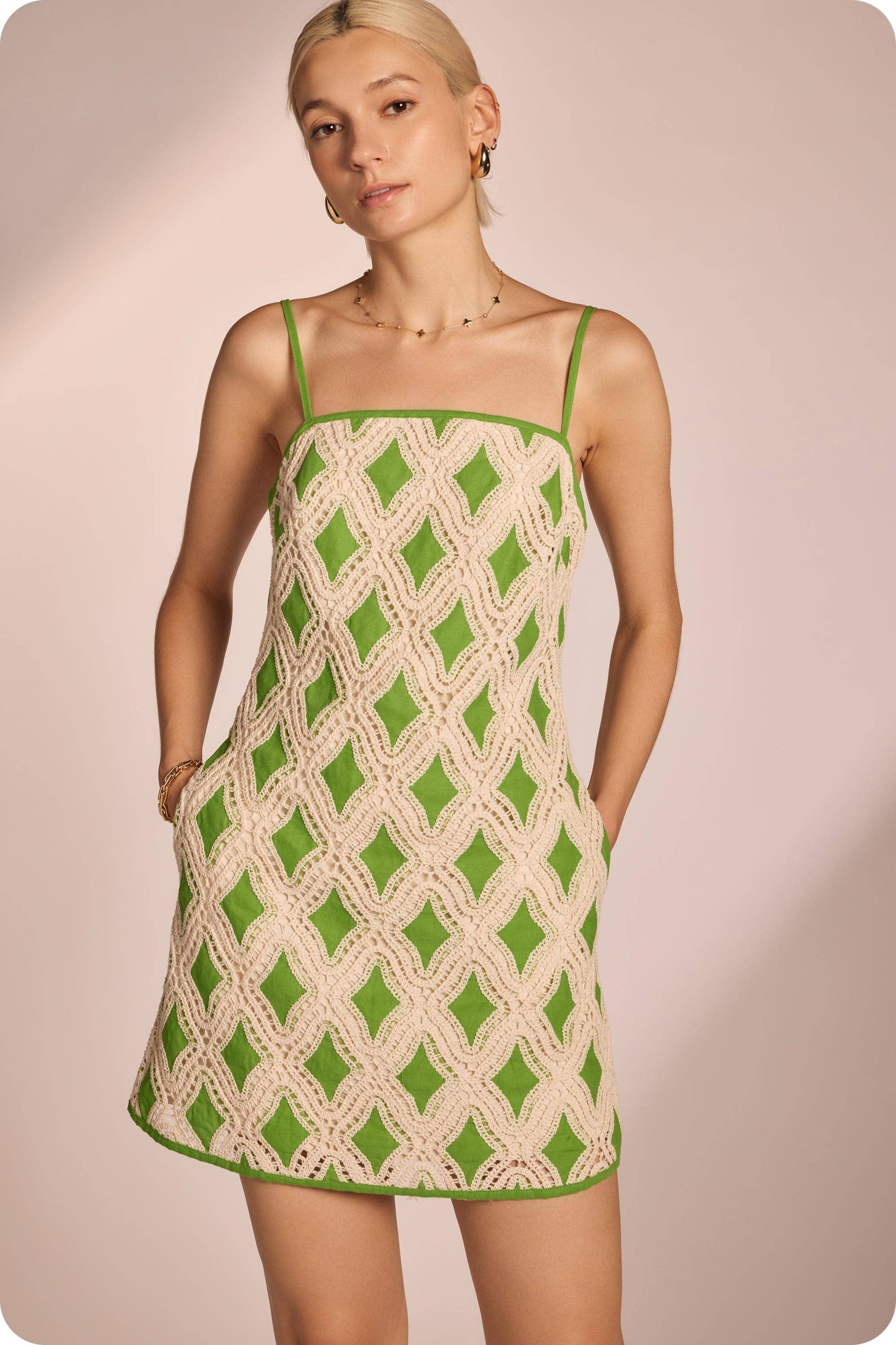 Contrast Diamond Crochet Mini Dress