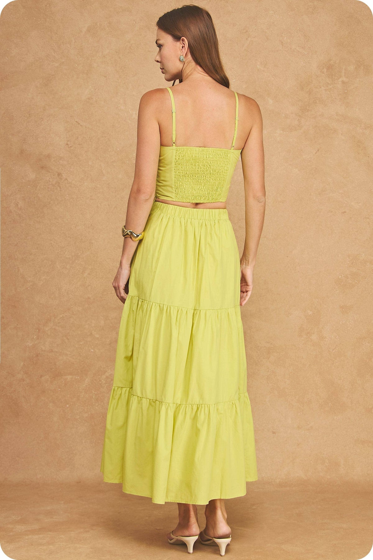 Flower Rosette Detail Crop Top & Tiered Midi Skirt Set