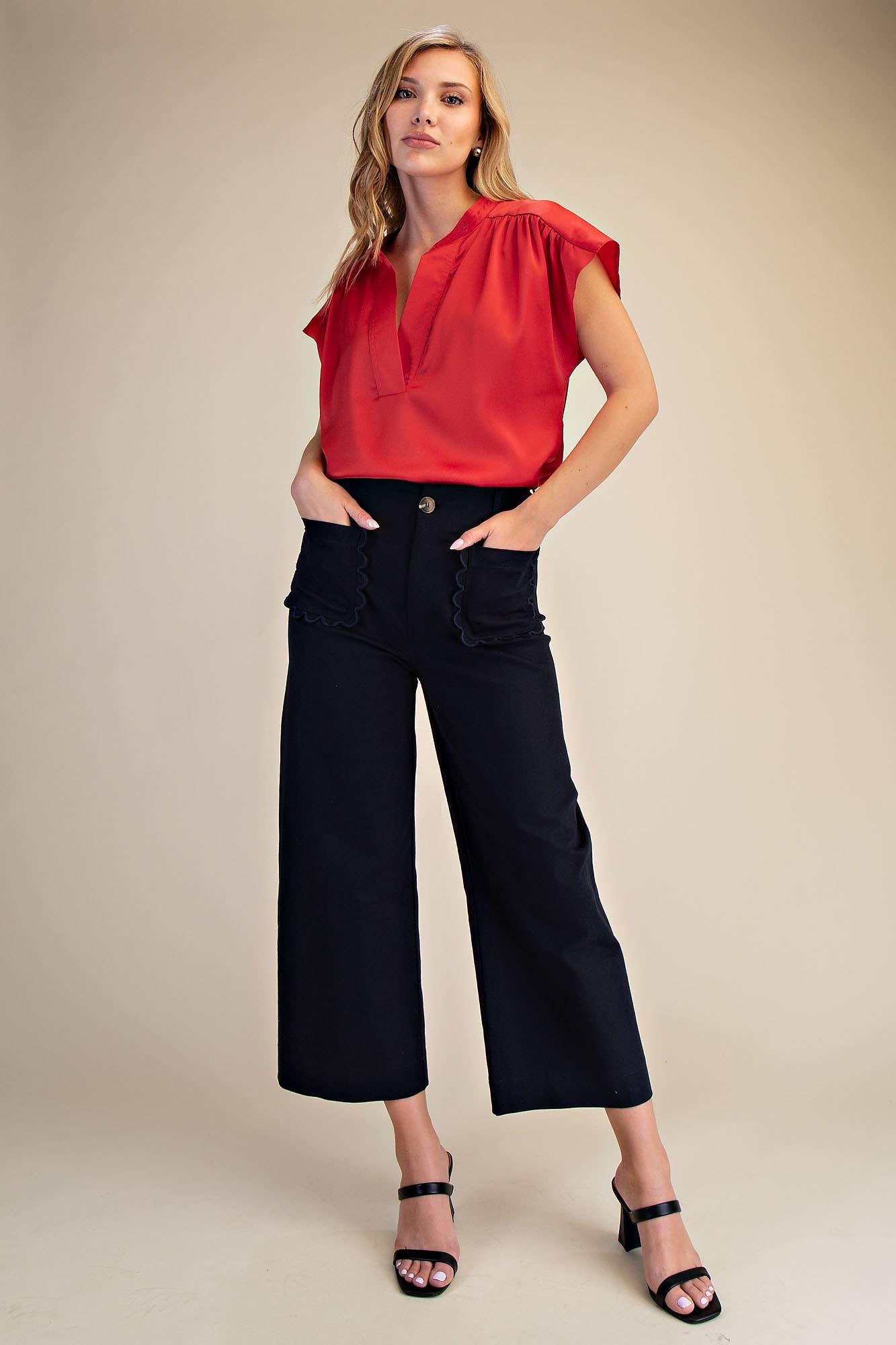 Colette Wide-Leg Scallop Pocket Pants - Reorder Friendly