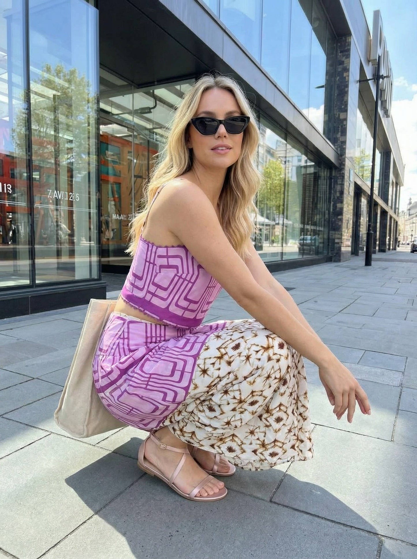 Geometric printed crop top and midi skirt set